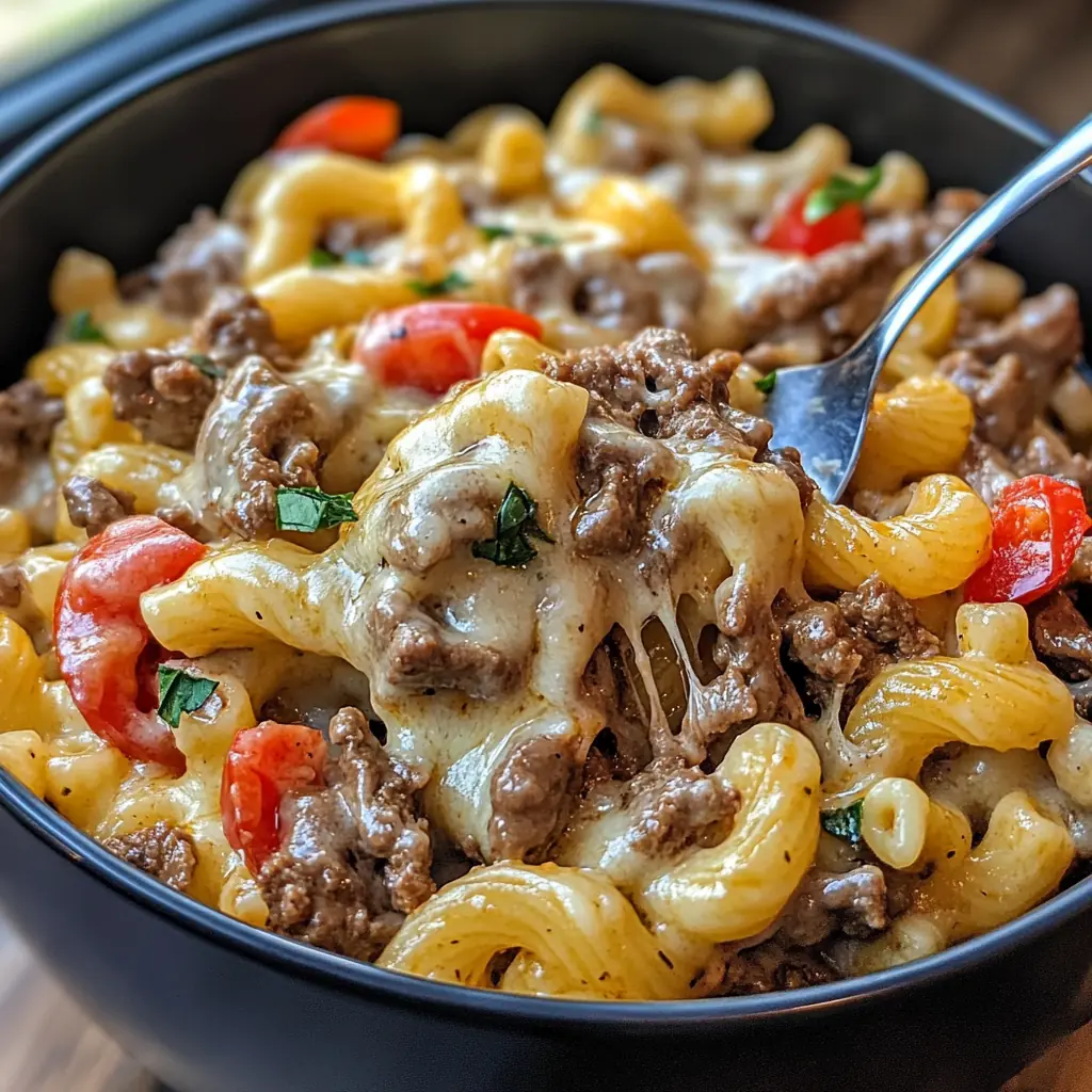 Crockpot Philly Cheesesteak Pasta Casserole