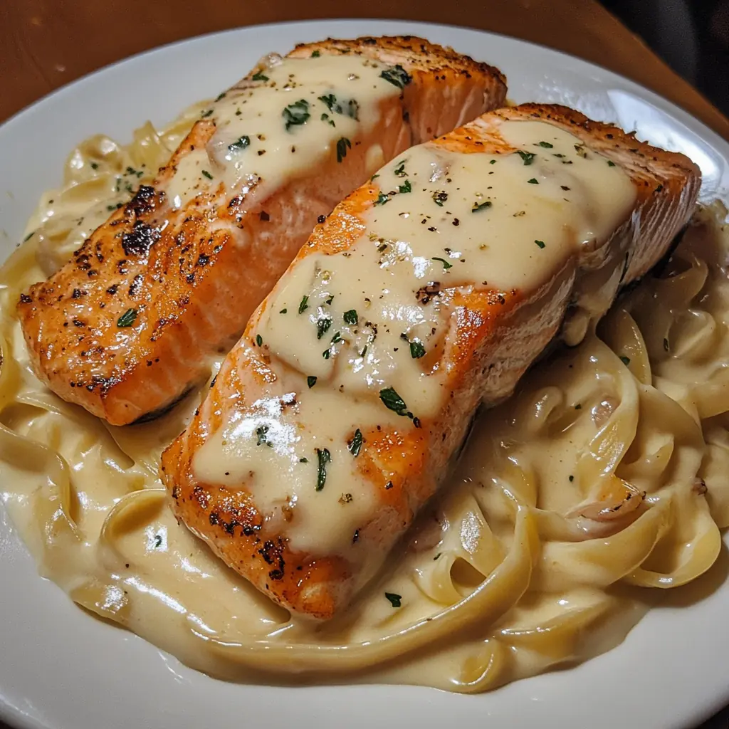 Salmon and Shrimp Alfredo